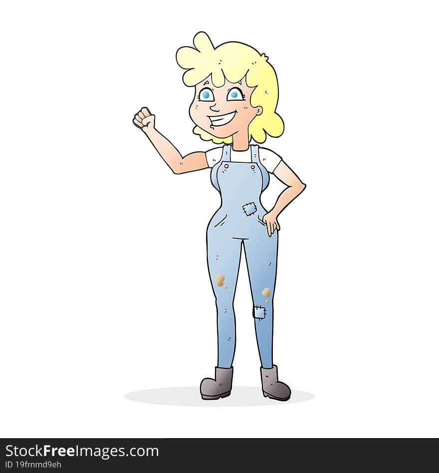 Cartoon Determined Woman Clenching Fist