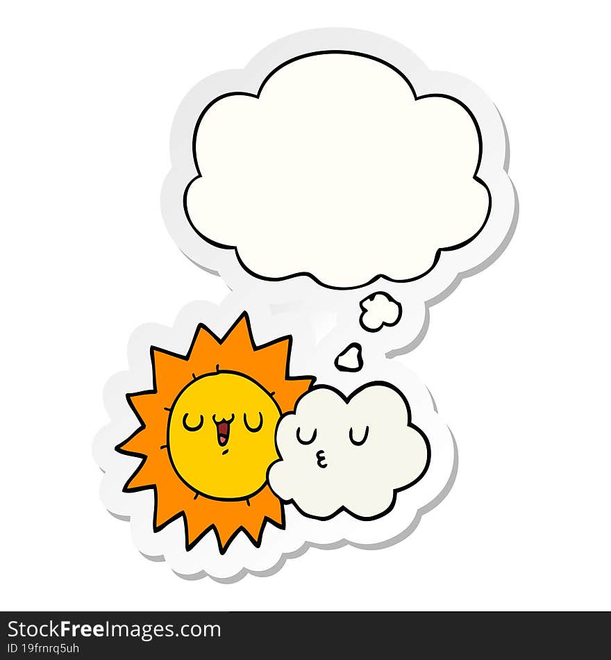 cartoon sun and cloud and thought bubble as a printed sticker