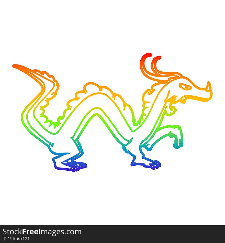 rainbow gradient line drawing of a cartoon dragon