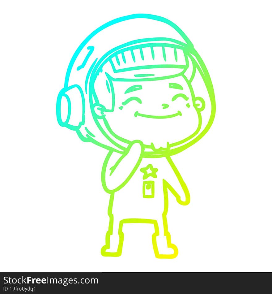 cold gradient line drawing of a happy cartoon astronaut