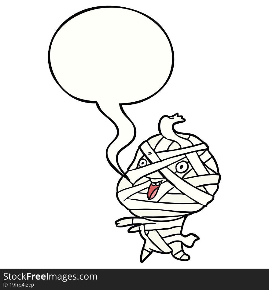 cute cartoon halloween mummy and speech bubble