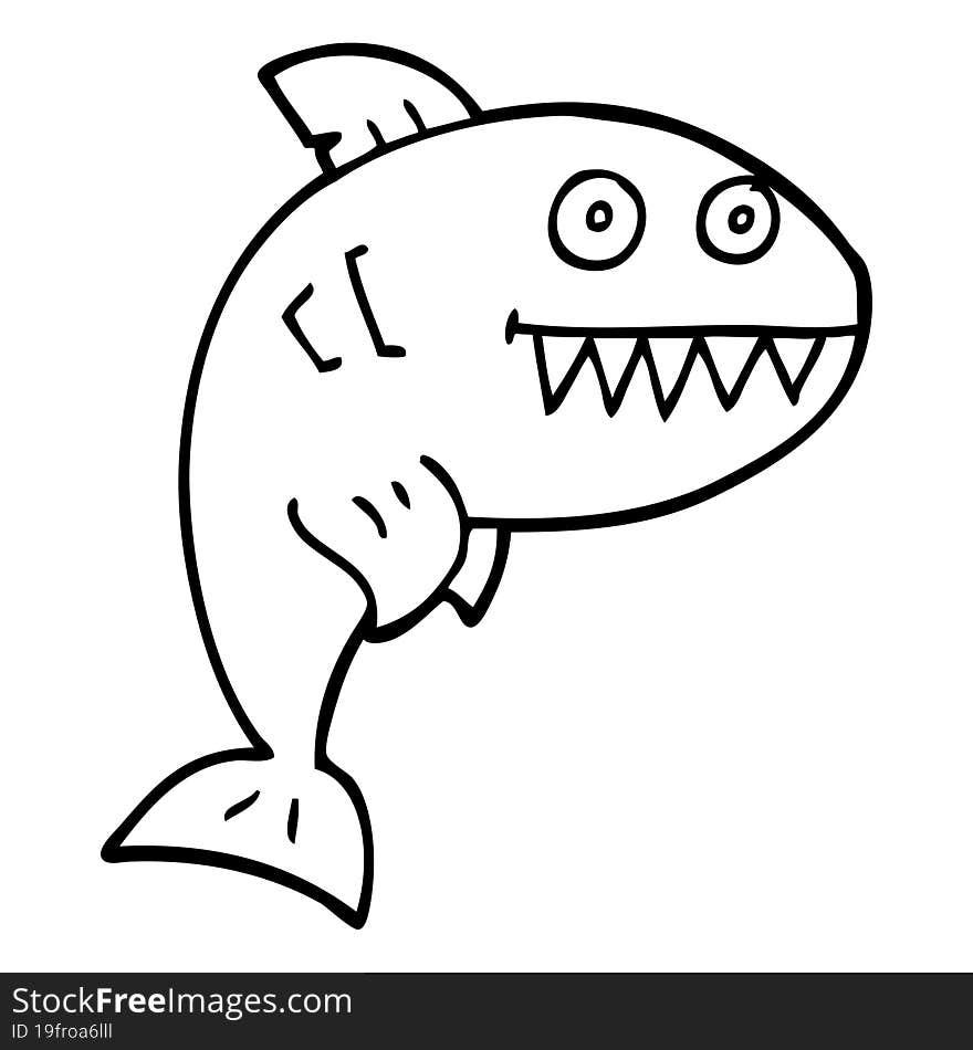 Line Drawing Cartoon Deadly Shark