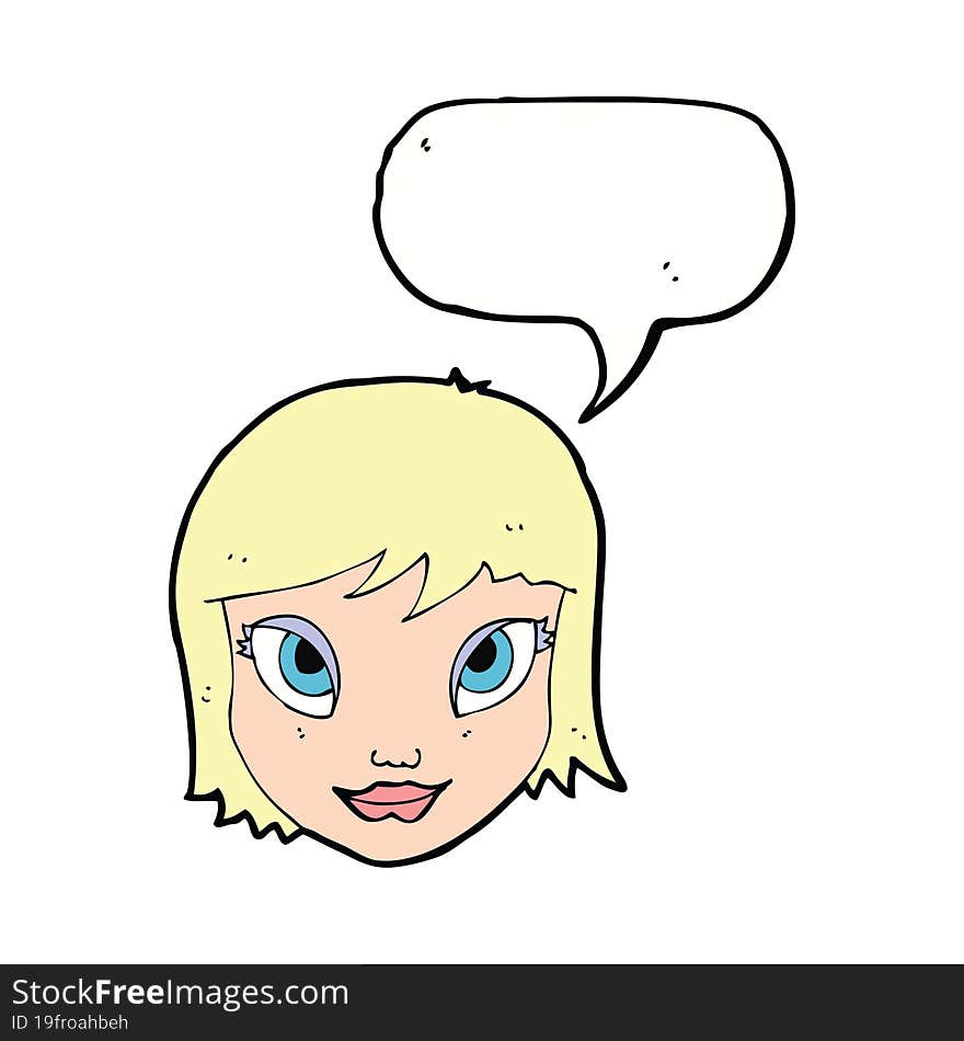 cartoon female face with speech bubble