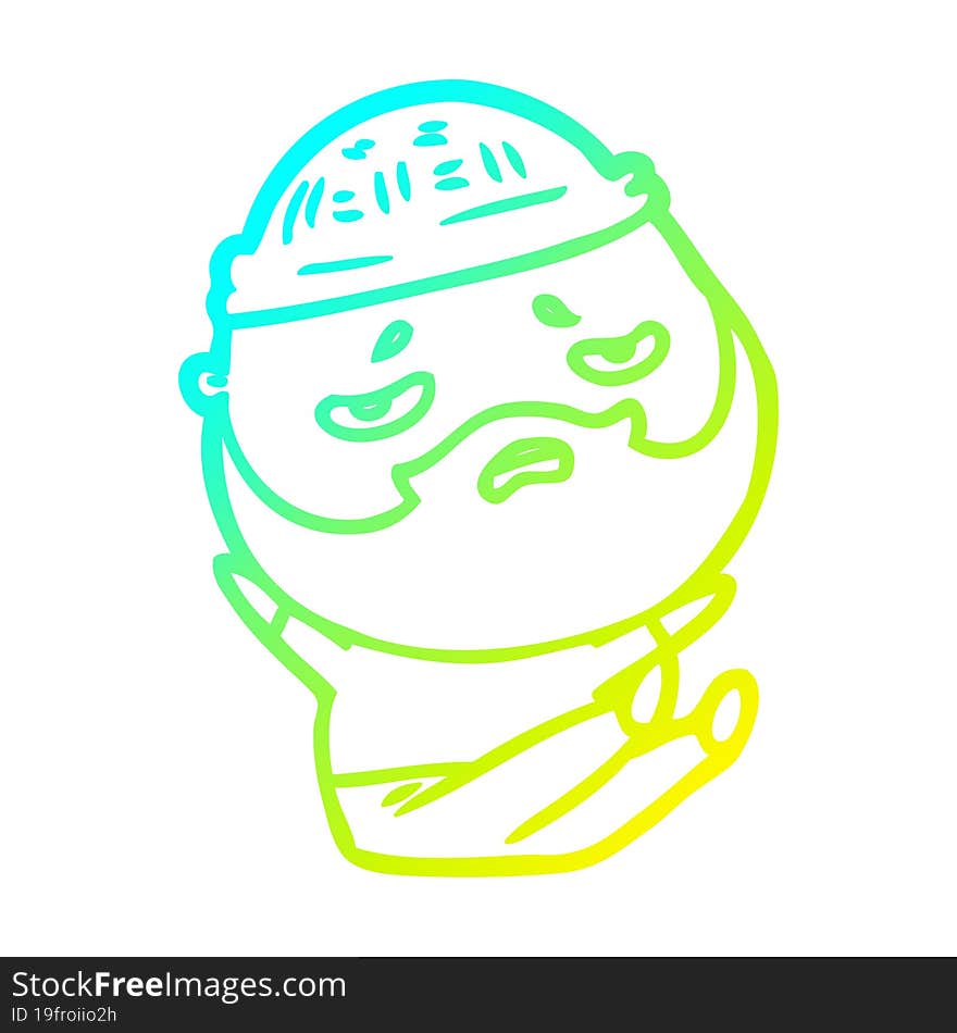 cold gradient line drawing cartoon worried man with beard