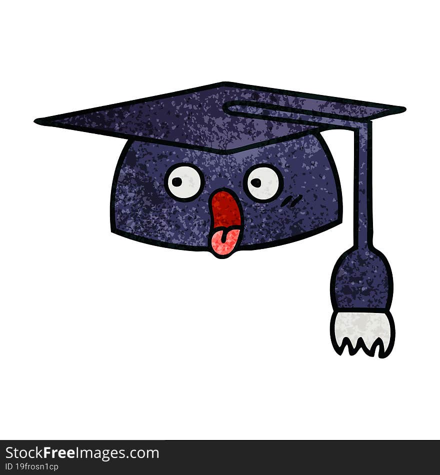 retro grunge texture cartoon graduation hat