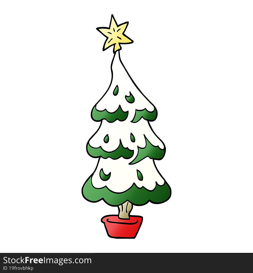 cartoon doodle snowy christmas tree