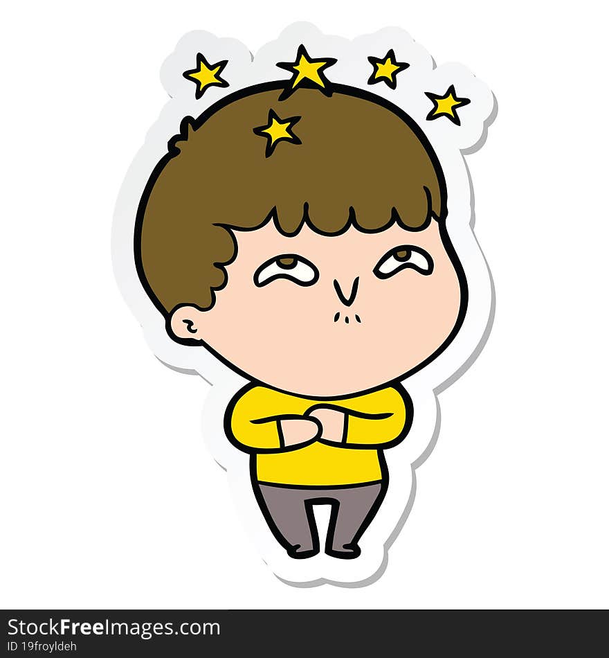 sticker of a cartoon amazed boy