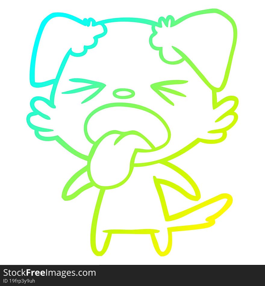 cold gradient line drawing of a cartoon disgusted dog