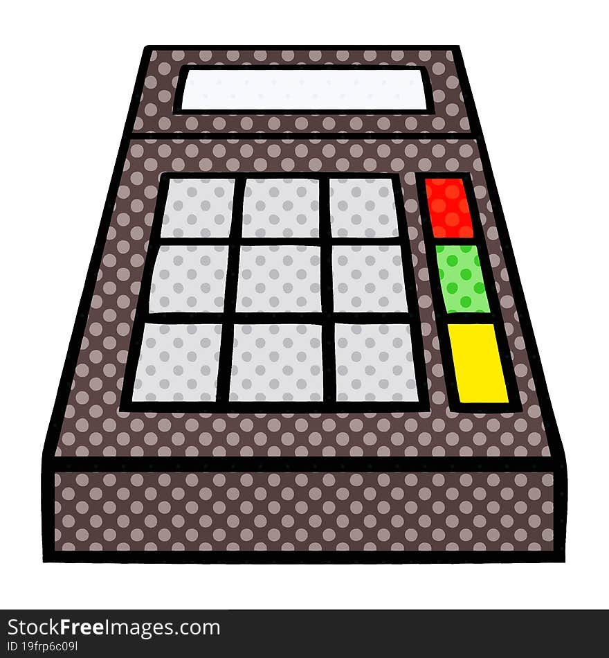 comic book style cartoon of a school calculator