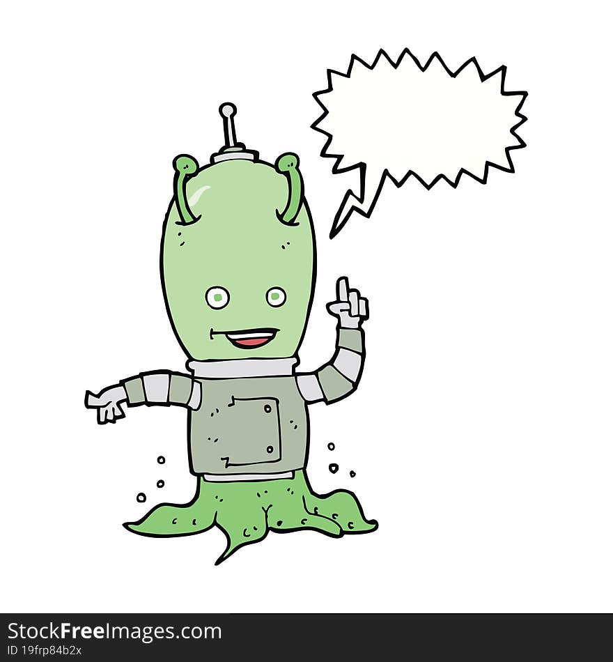 Cartoon Alien Spaceman With Speech Bubble