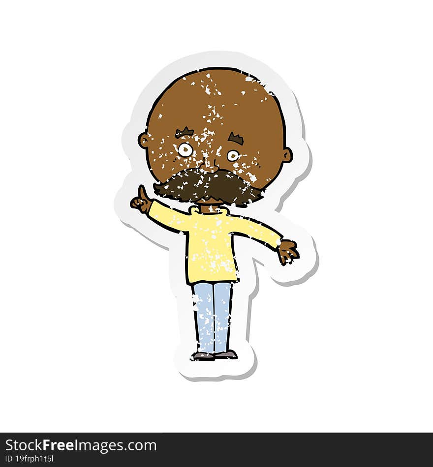 retro distressed sticker of a cartoon bald man with idea