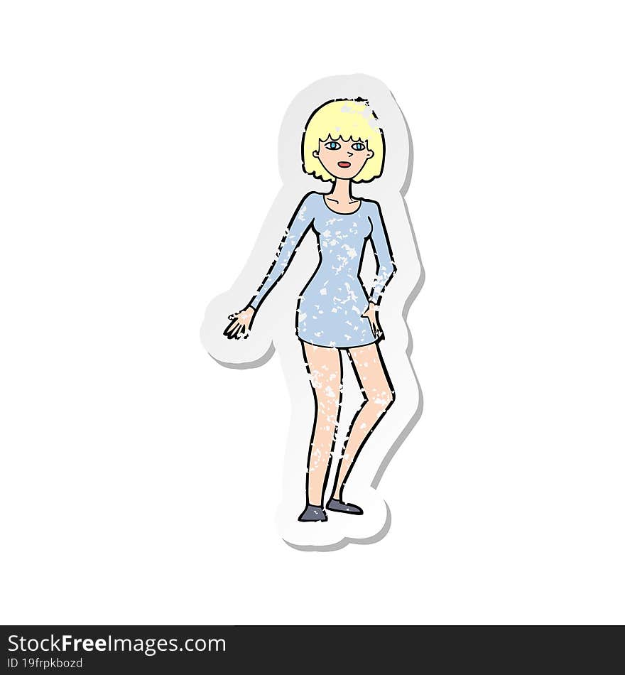 retro distressed sticker of a cartoon woman in dress