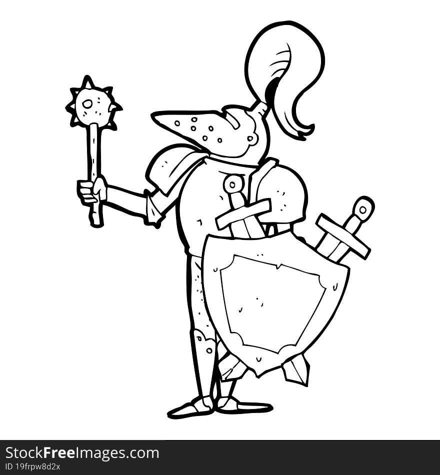 black and white cartoon medieval knight with shield