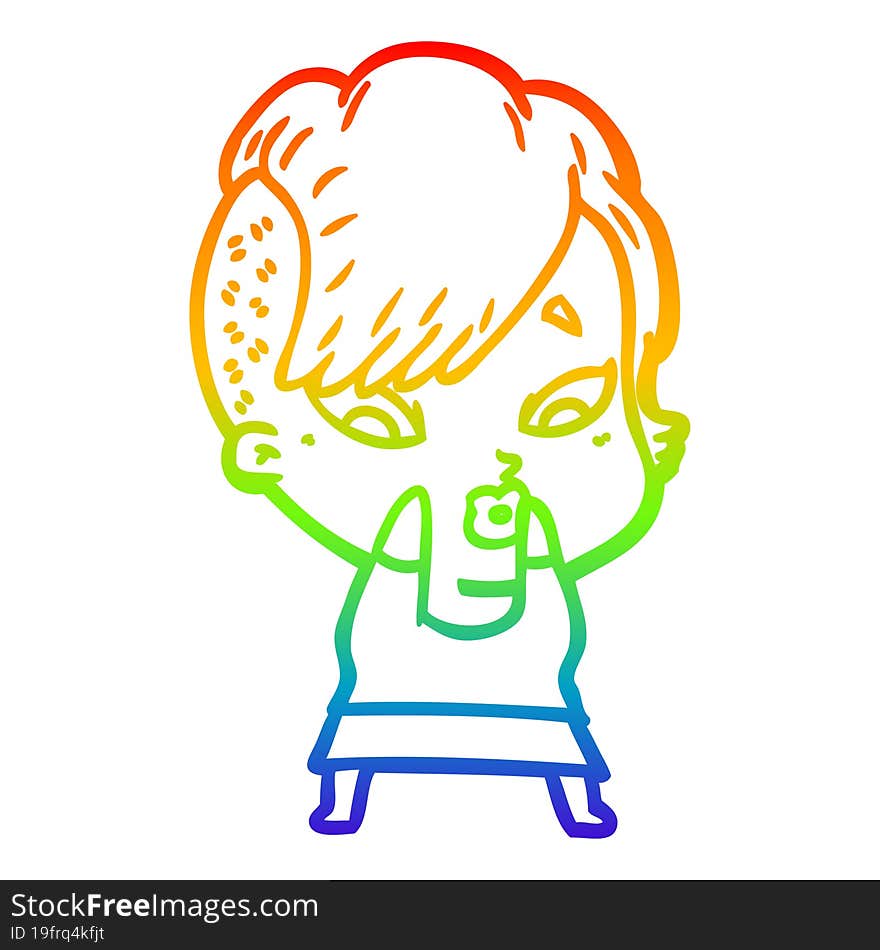 rainbow gradient line drawing cartoon surprised girl