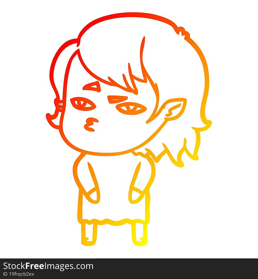 warm gradient line drawing cartoon vampire girl