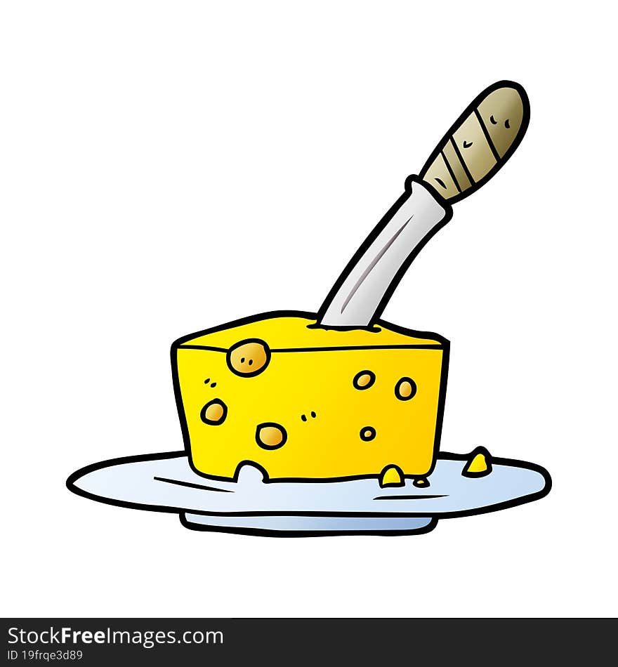 cartoon knife in block of cheese. cartoon knife in block of cheese