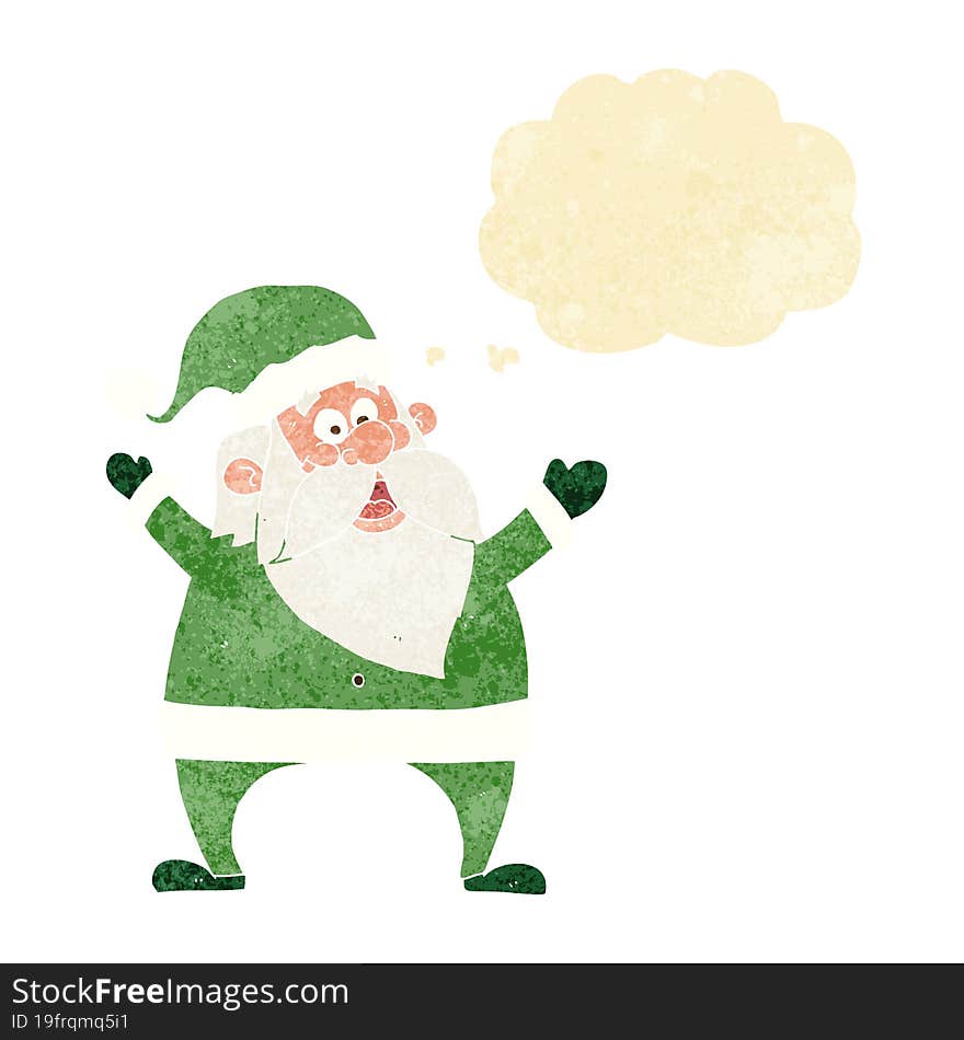 jolly santa cartoon with thought bubble