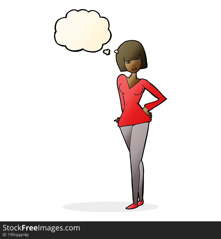 cartoon pretty woman with thought bubble