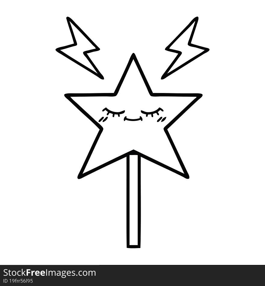 line drawing cartoon of a magic wand