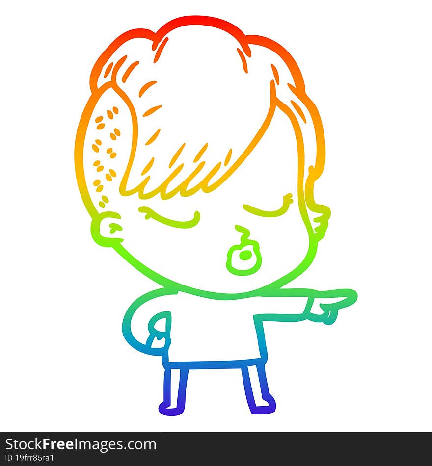 rainbow gradient line drawing cartoon pretty hipster girl