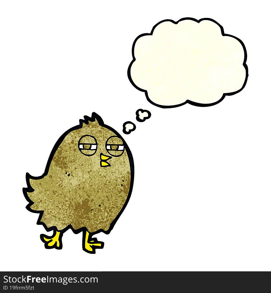 funny cartoon bird with thought bubble