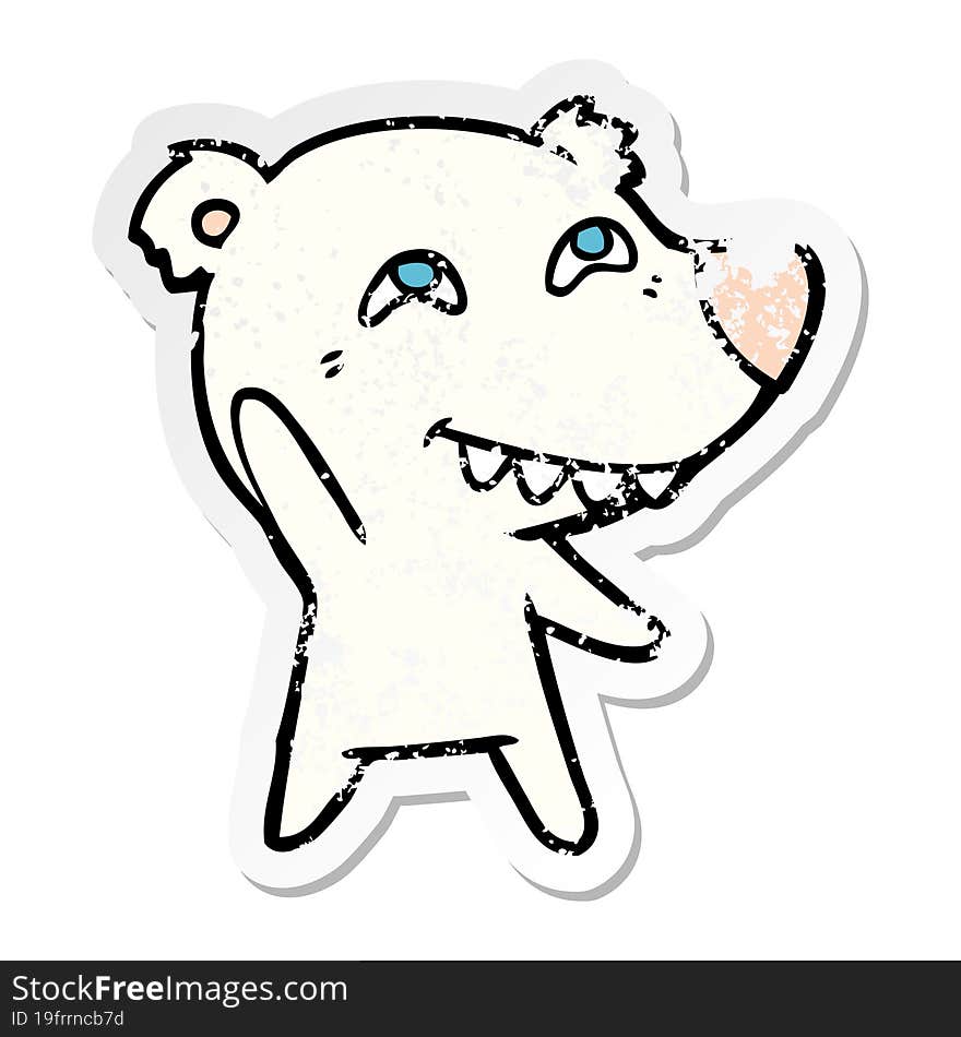 Distressed Sticker Of A Cartoon Polar Bear Waving