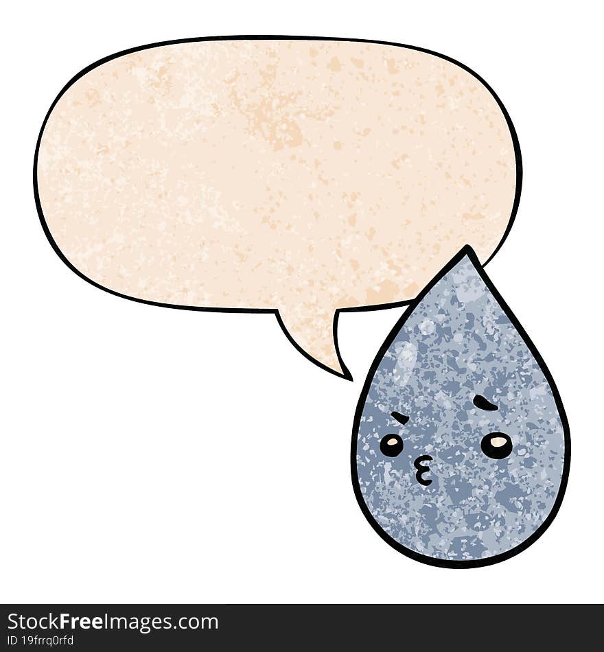 cartoon cute raindrop and speech bubble in retro texture style