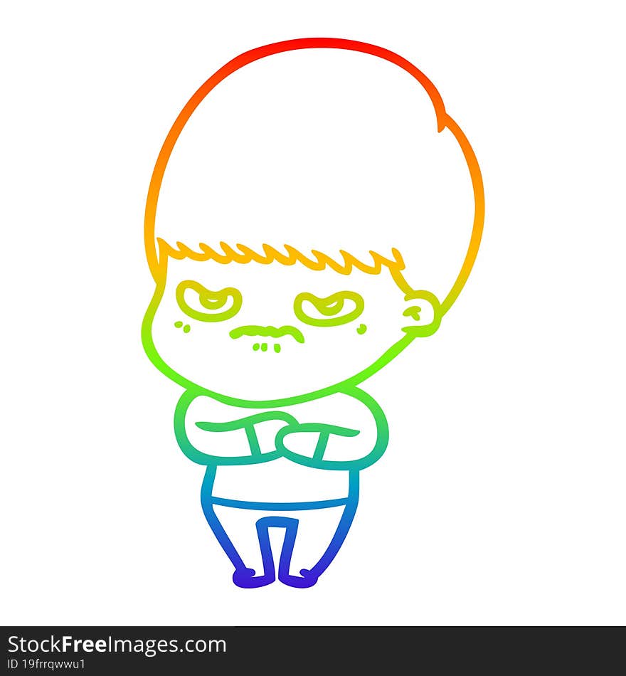 rainbow gradient line drawing annoyed cartoon boy