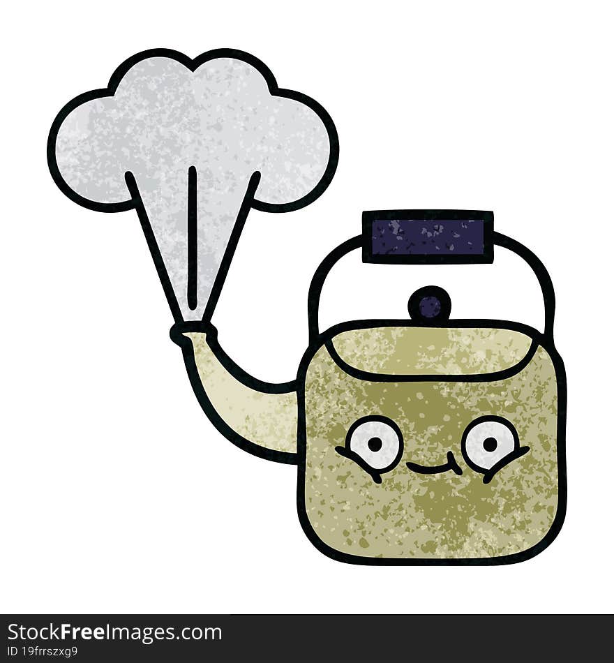 retro grunge texture cartoon of a steaming kettle