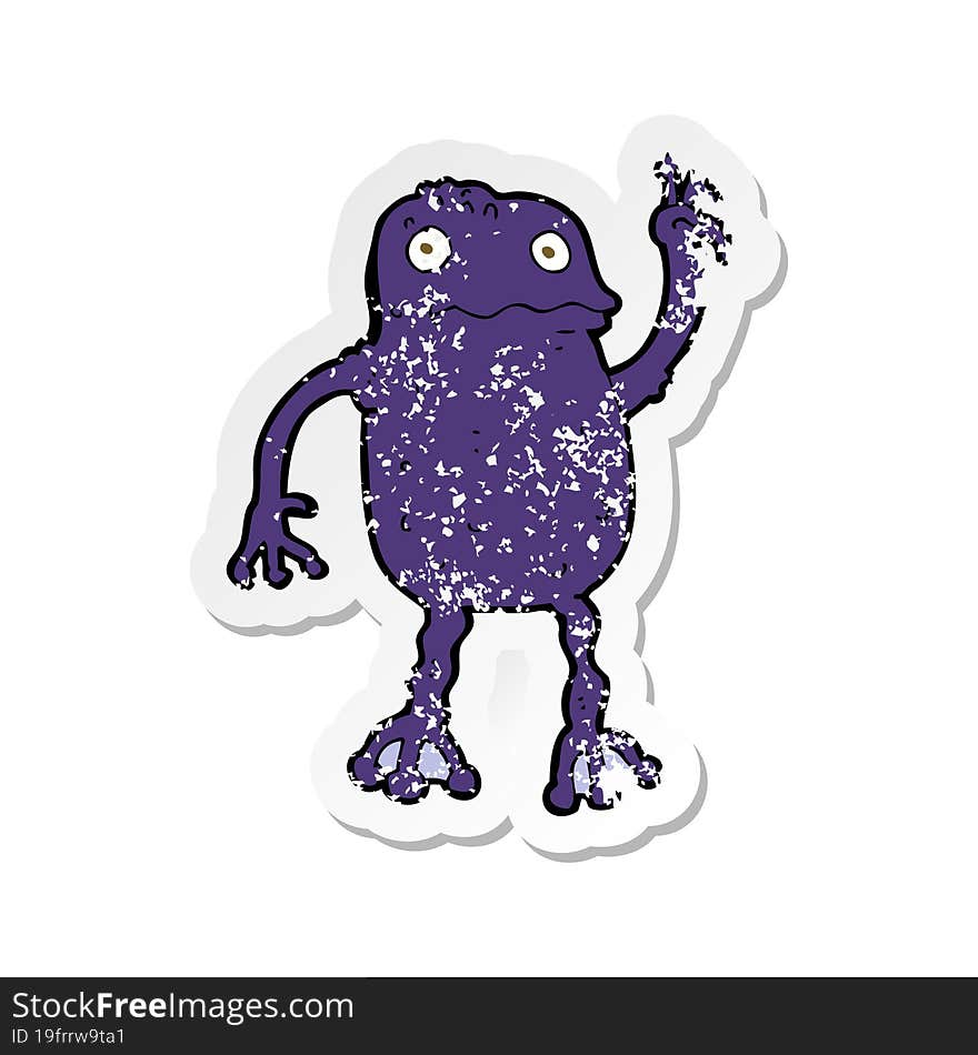 Retro Distressed Sticker Of A Cartoon Poisonous Frog