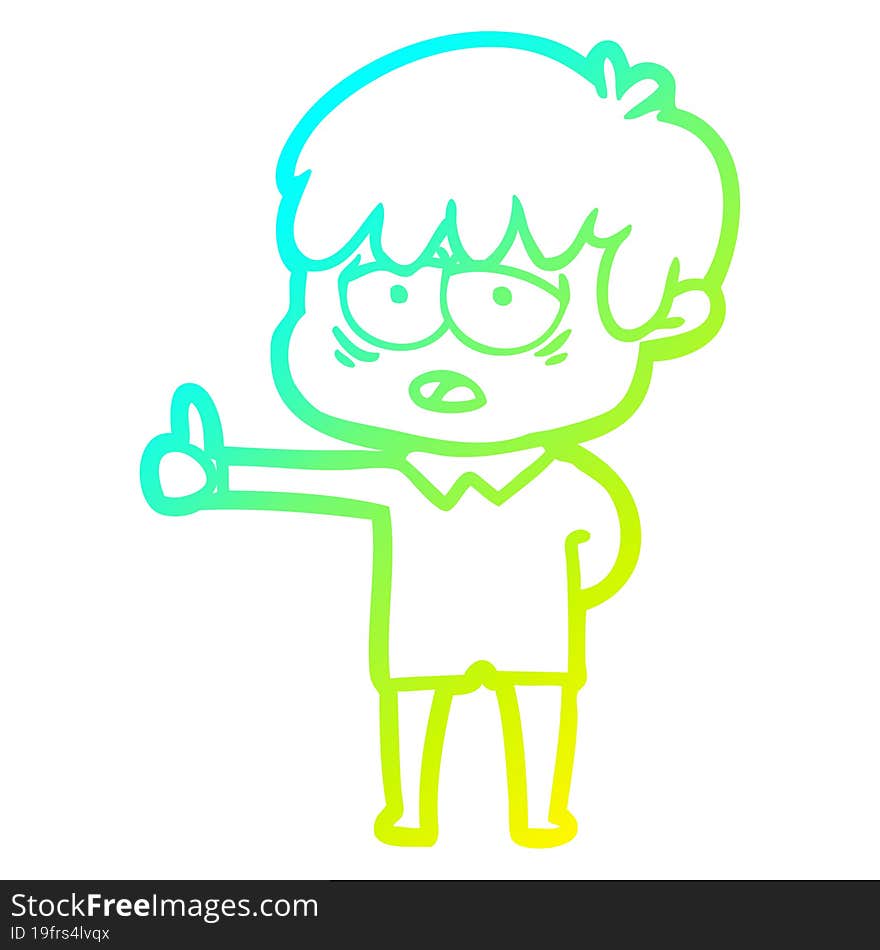 cold gradient line drawing cartoon exhausted boy