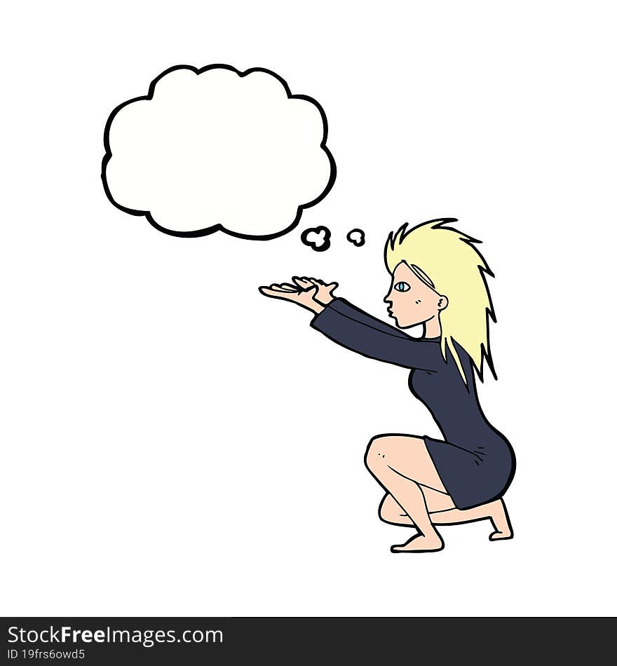 Cartoon Woman Casting Spel With Thought Bubble