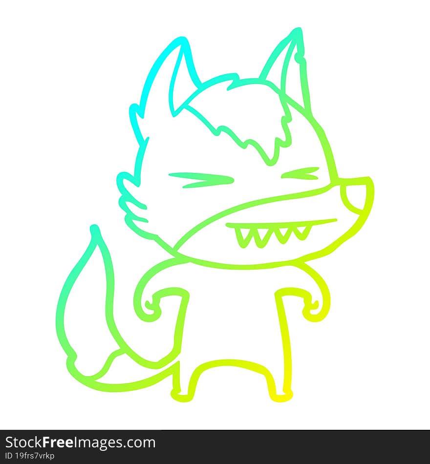 cold gradient line drawing of a angry wolf cartoon