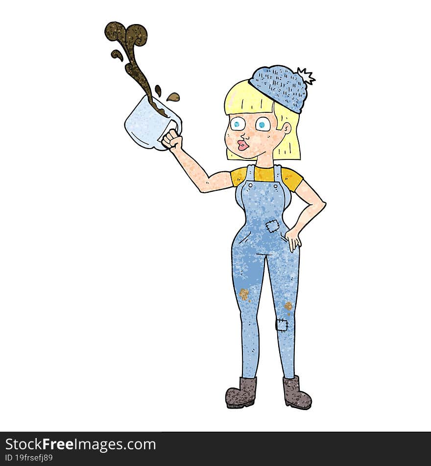 Texture Cartoon Female Worker With Coffee Mug