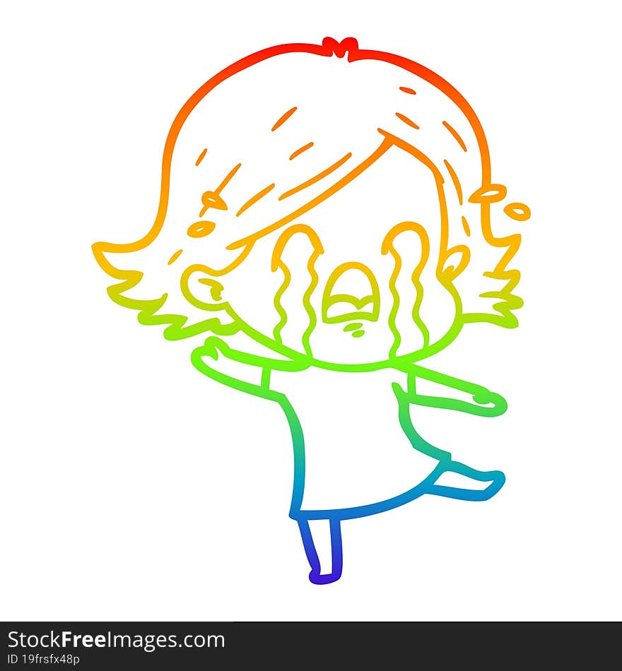 rainbow gradient line drawing of a cartoon woman crying