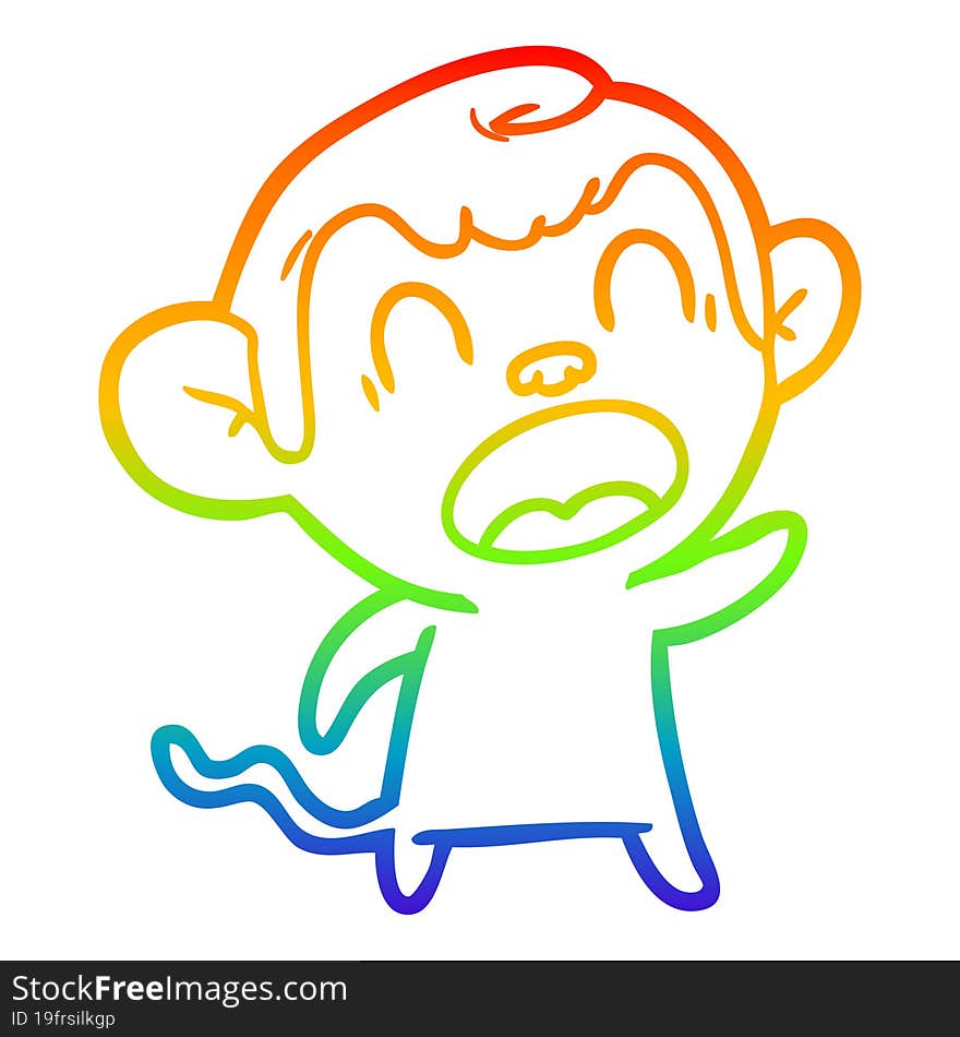 rainbow gradient line drawing shouting cartoon monkey