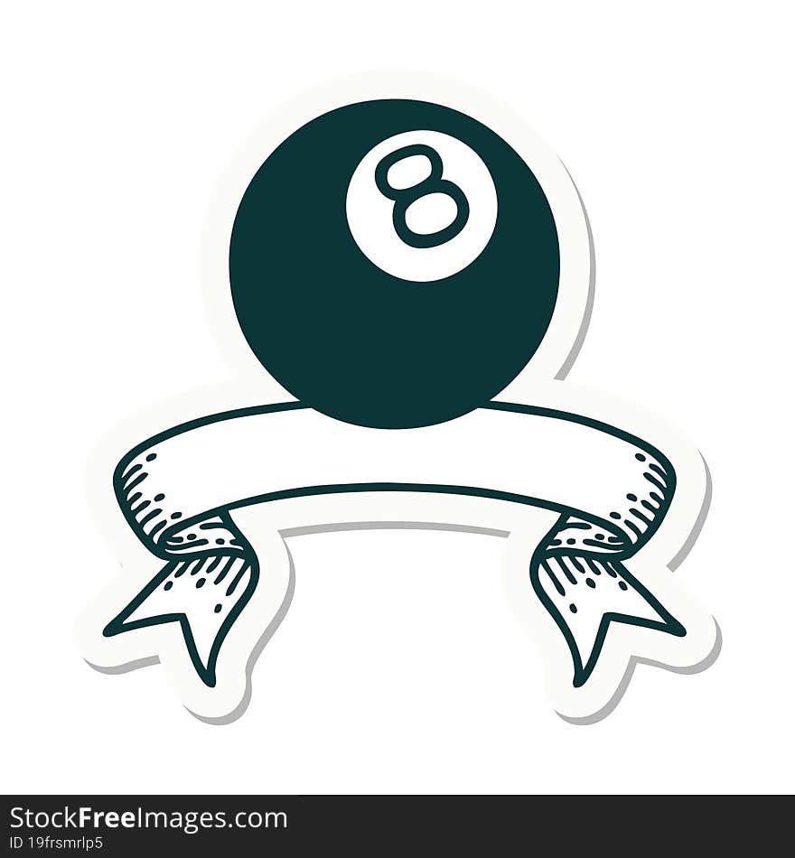 Tattoo Sticker With Banner Of A 8 Ball