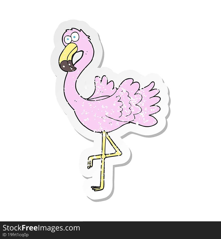 retro distressed sticker of a cartoon flamingo