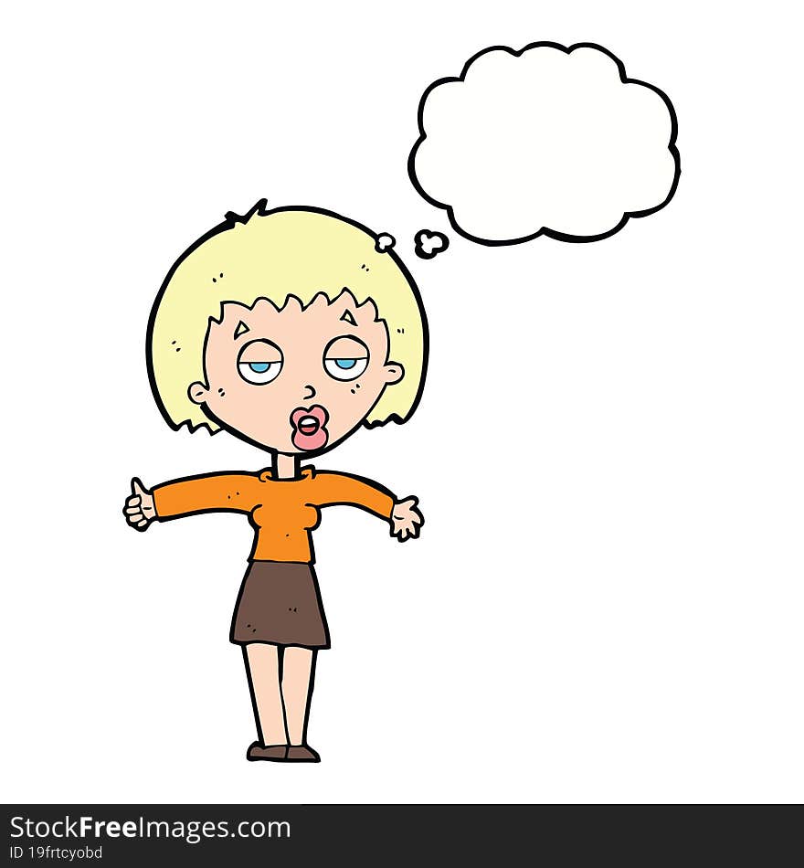 cartoon bored woman with thought bubble