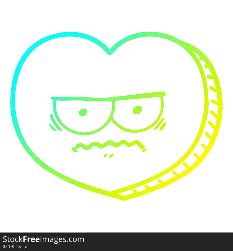 cold gradient line drawing of a cartoon angry heart