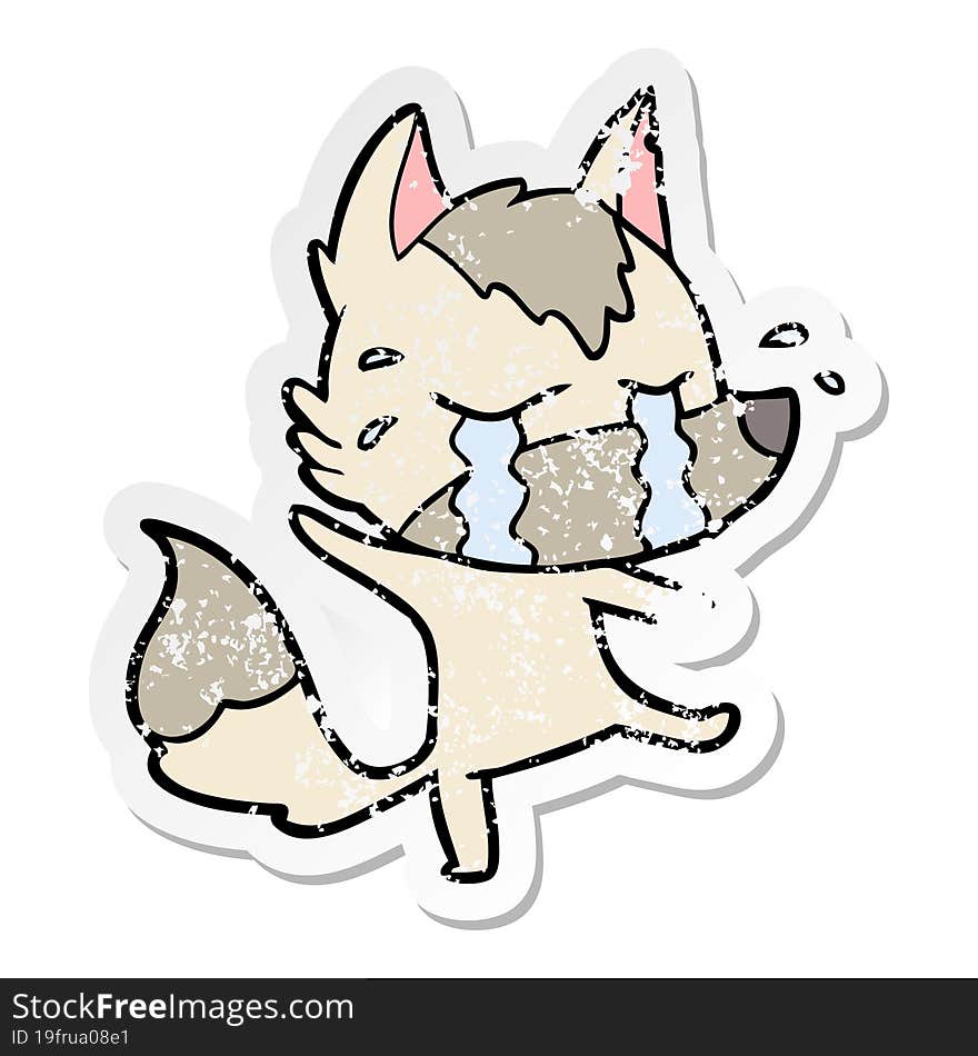 Distressed Sticker Of A Cartoon Crying Wolf