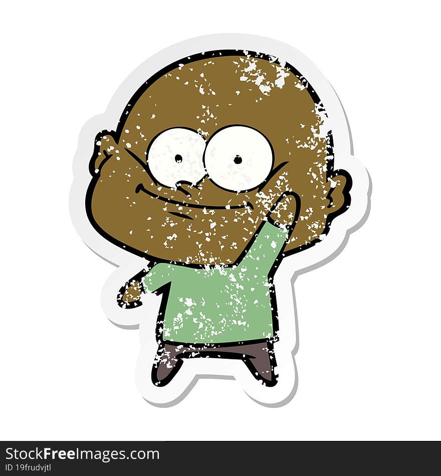 Distressed Sticker Of A Cartoon Bald Man Staring