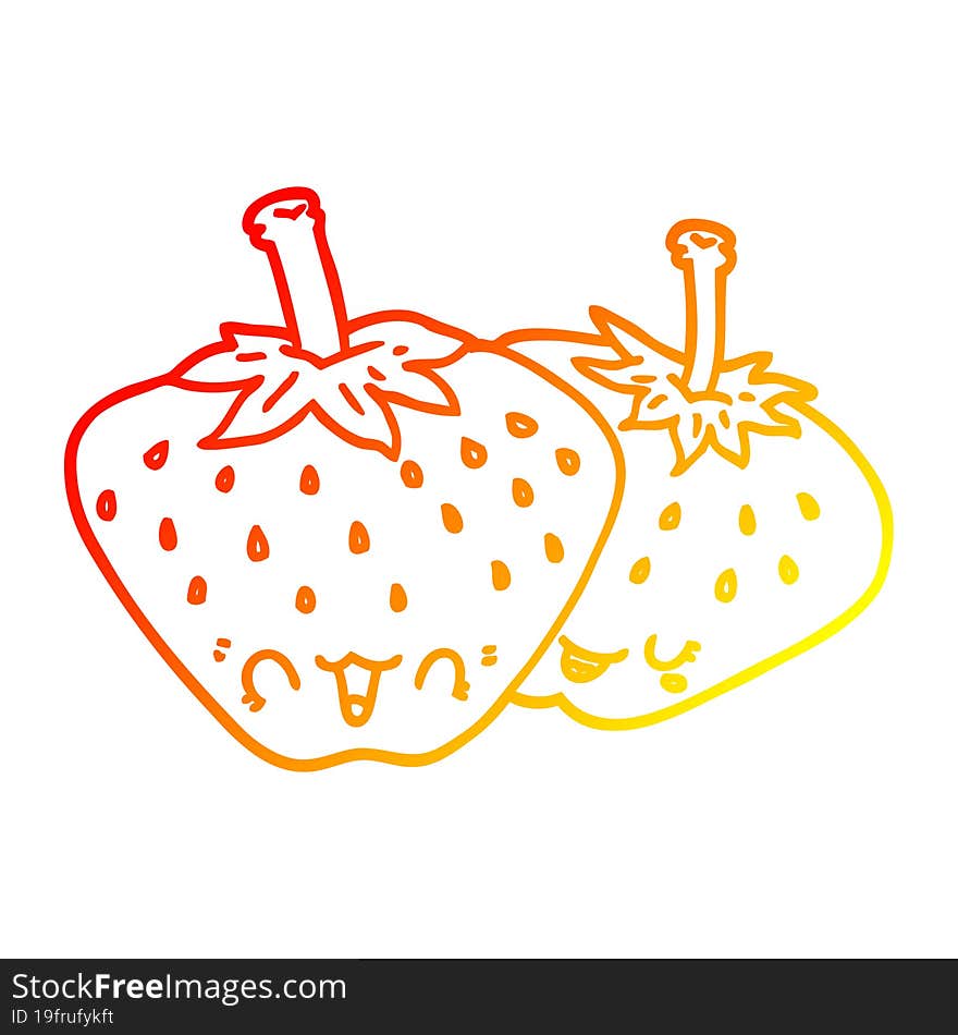 warm gradient line drawing of a cartoon strawberries