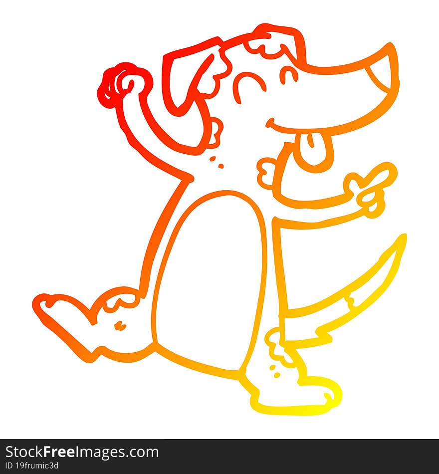 warm gradient line drawing of a cartoon dancing dog