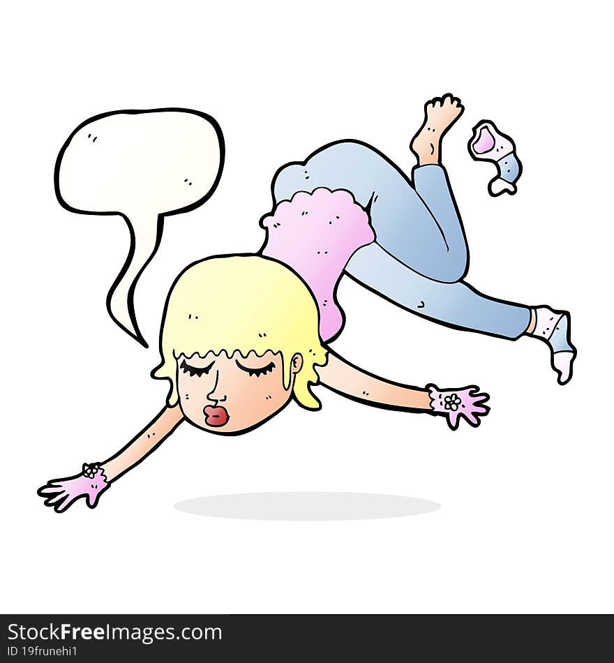 cartoon woman floating with speech bubble