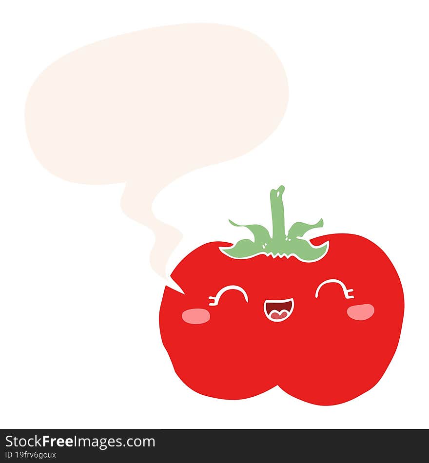 cartoon tomato and speech bubble in retro style