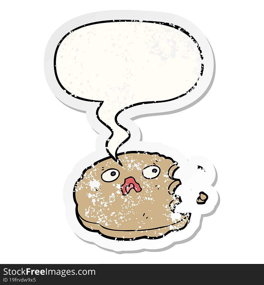 Cartoon Bitten Cookie And Speech Bubble Distressed Sticker