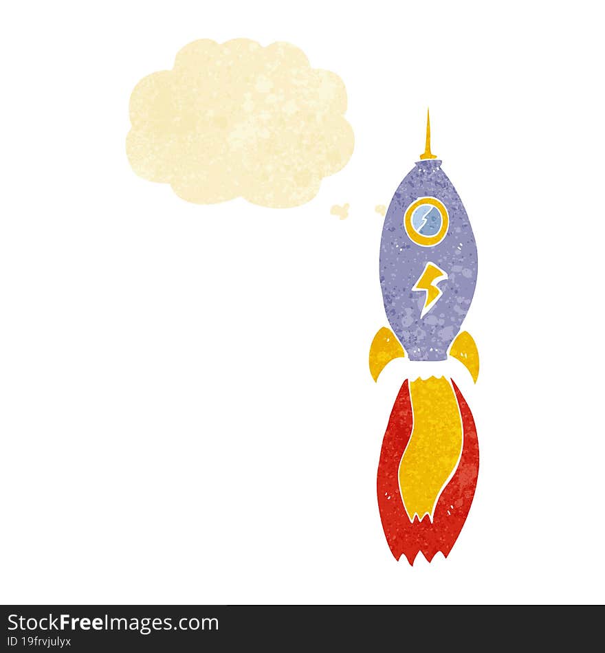 cartoon rocket with thought bubble