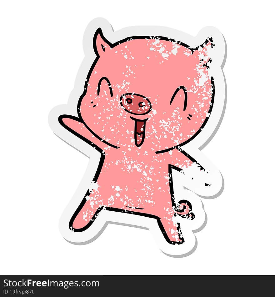 distressed sticker of a cartoon pig dancing