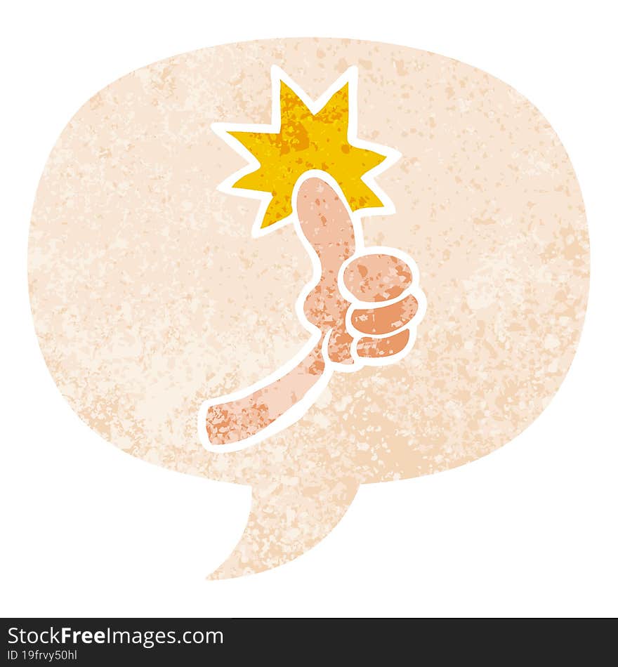 Cartoon Thumbs Up Sign And Speech Bubble In Retro Textured Style